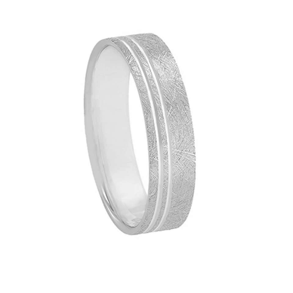 Alianza Boda Plana Oro Blanco 18k con Ranuras 5mm