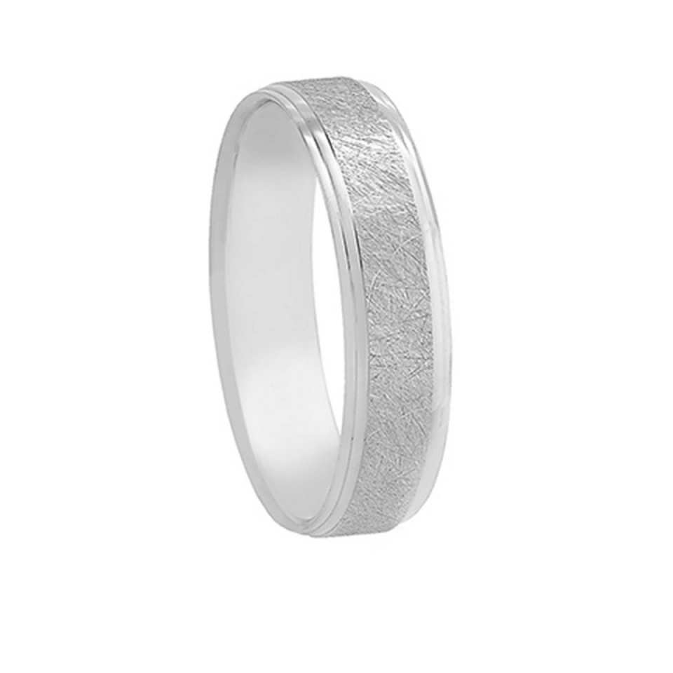 Alianza Boda Plana Oro Blanco 18k con Ranuras 5mm