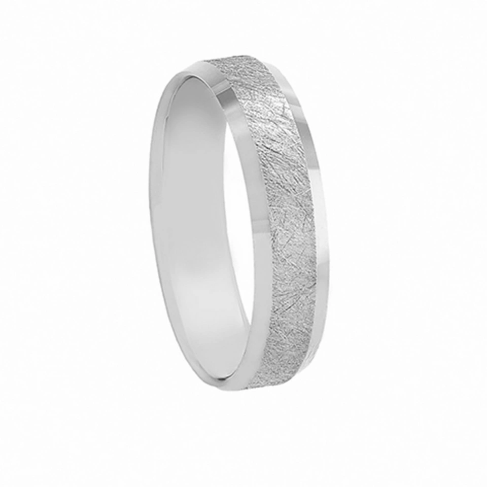 Alianza Boda Plana Oro Blanco 18k con Ranuras 5mm