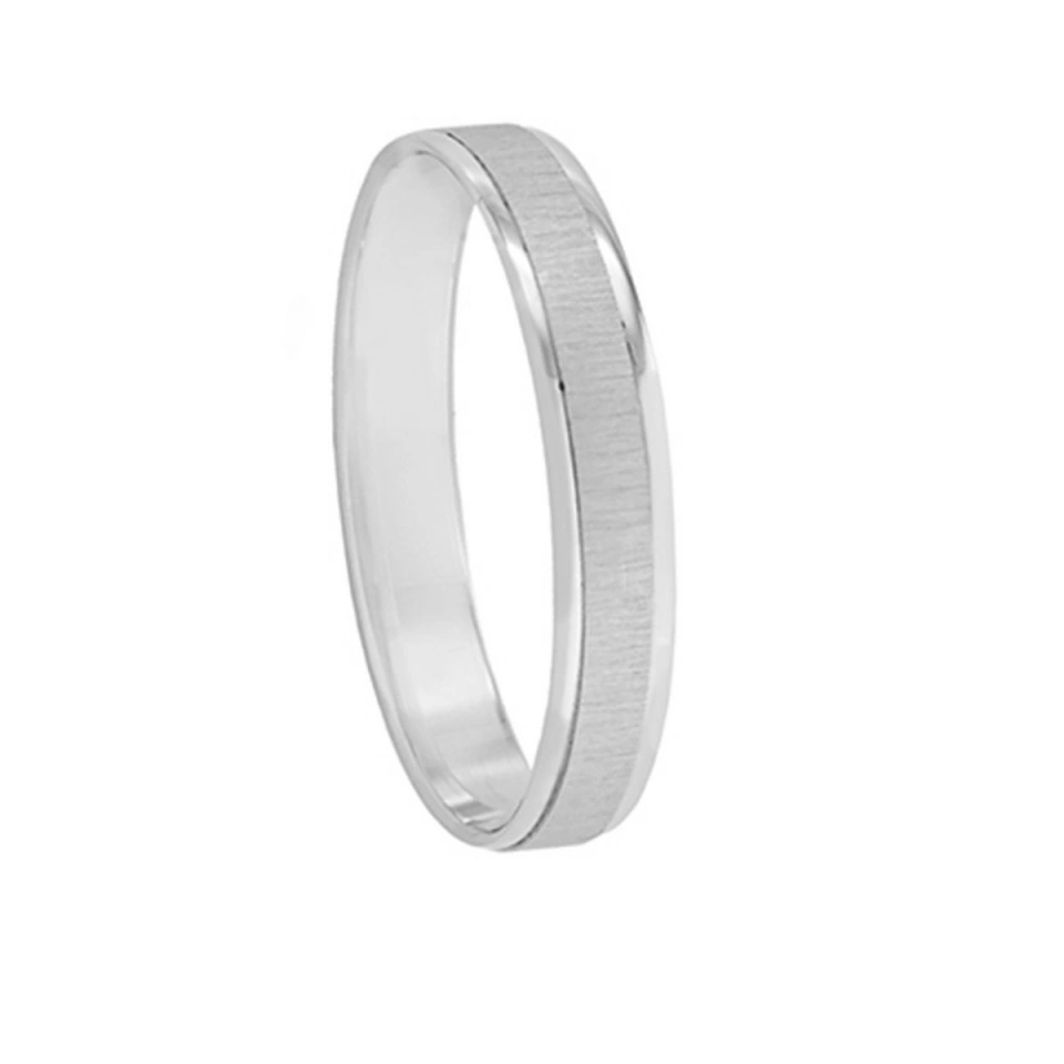 Alianza Boda Plana Oro Blanco 18k Diseño con Líneas 3.5mm