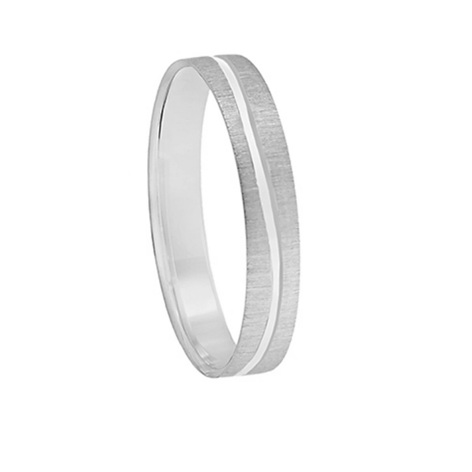 Alianza Boda Plana Oro Blanco 18k Diseño con Líneas 3.5mm