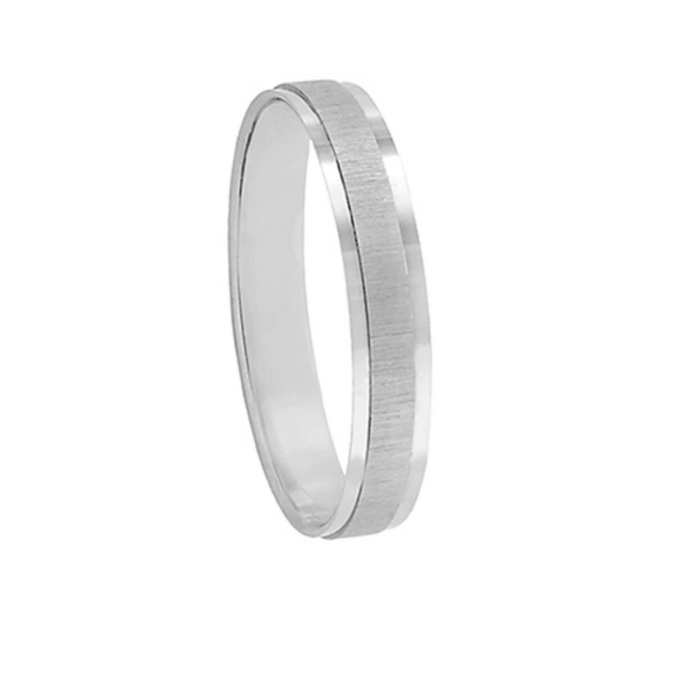 Alianza Boda Plana Oro Blanco 18k Diseño con Líneas 3.5mm