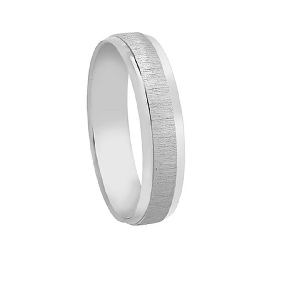 Alianza Boda Plana Oro Blanco 18k Diseño con Líneas 4.5mm