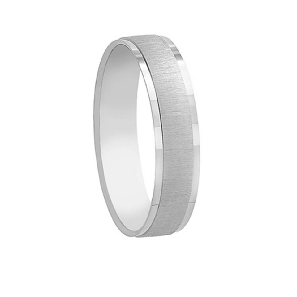 Alianza Boda Plana Oro Blanco 18k Diseño con Líneas 4.5mm