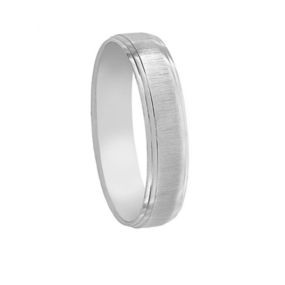 Alianza Boda Plana Oro Blanco 18k Diseño con Líneas 4.5mm