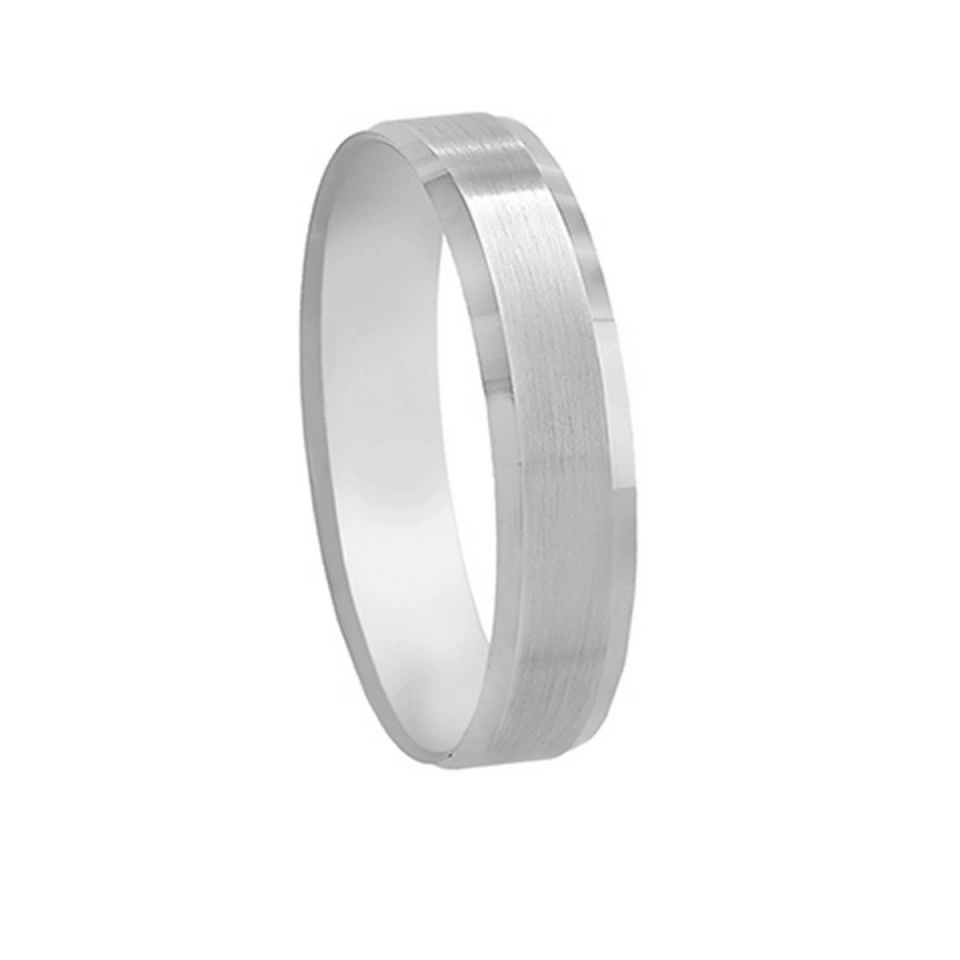 Alianza Boda Plana Oro Blanco 18k Diseño con Líneas 4.5mm