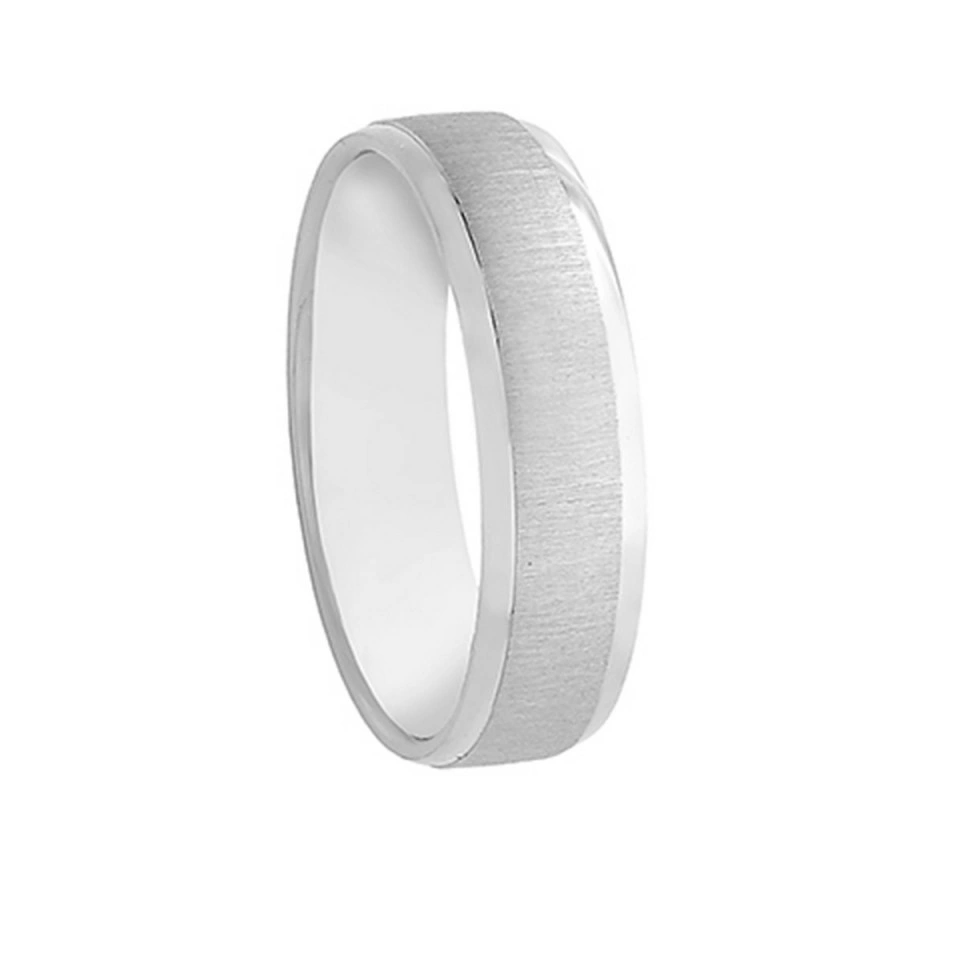Alianza Boda Plana Oro Blanco 18k Diseño con Líneas 5.5mm