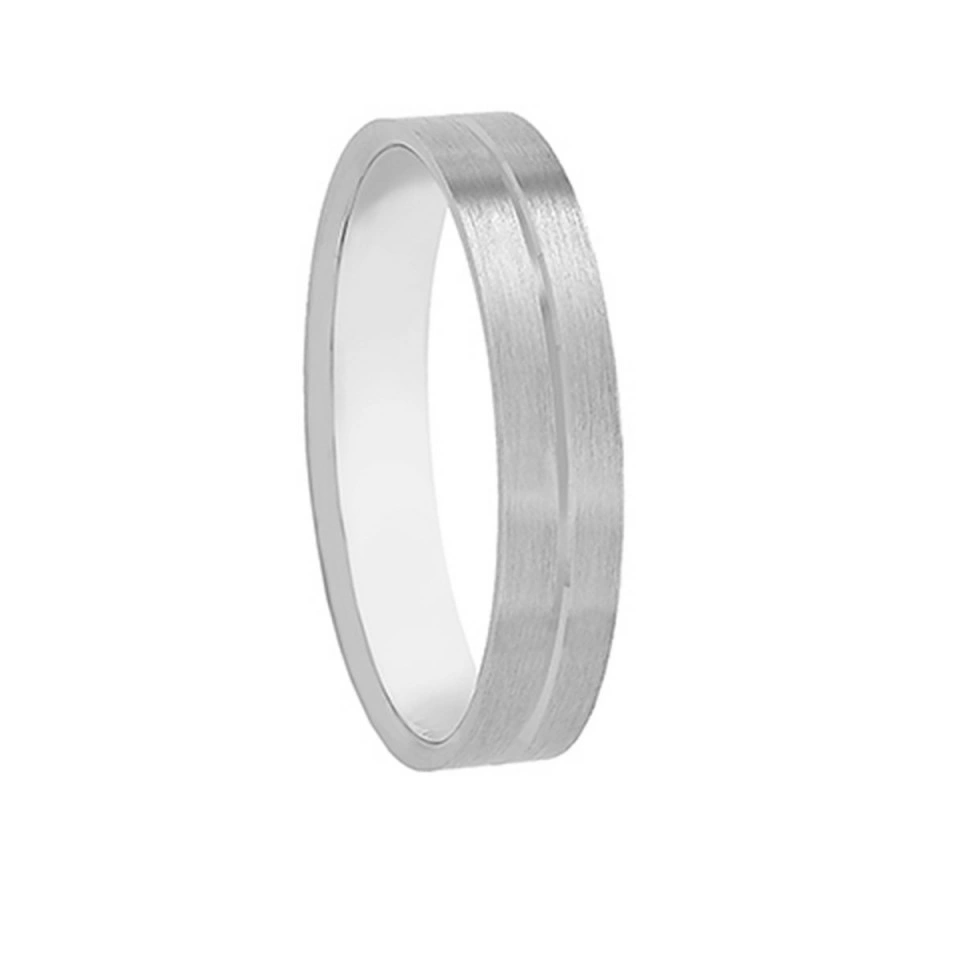 Alianza Boda Plana Oro Blanco 18k Satinada 4mm