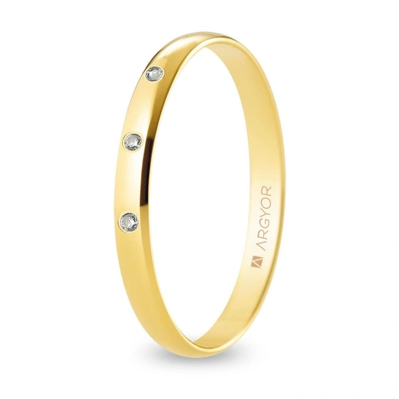 Alianza de boda oro y diamantes media caña 2,5 mm (A25RP3D)