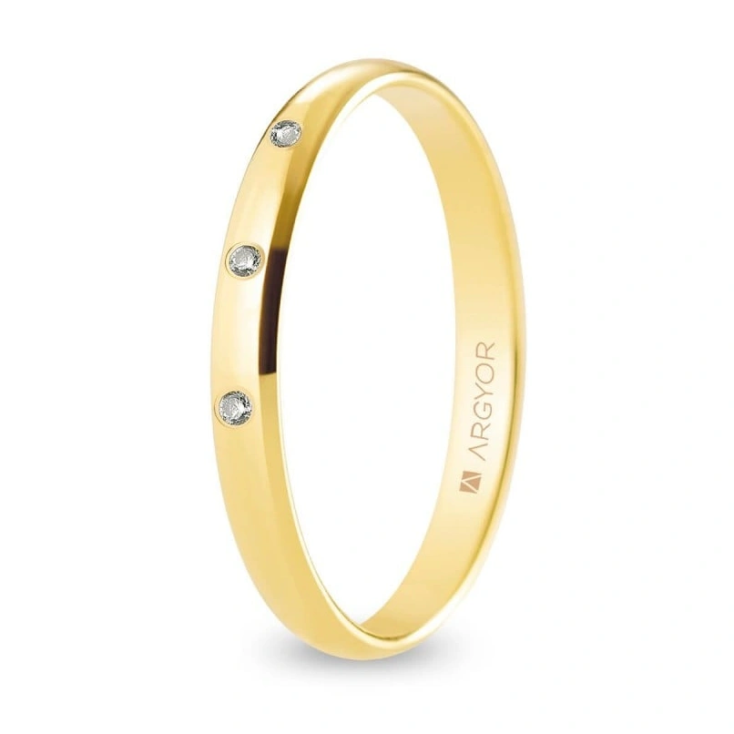 Alianza de boda oro y diamantes media caña 2,5 mm confort (A25CP3D)