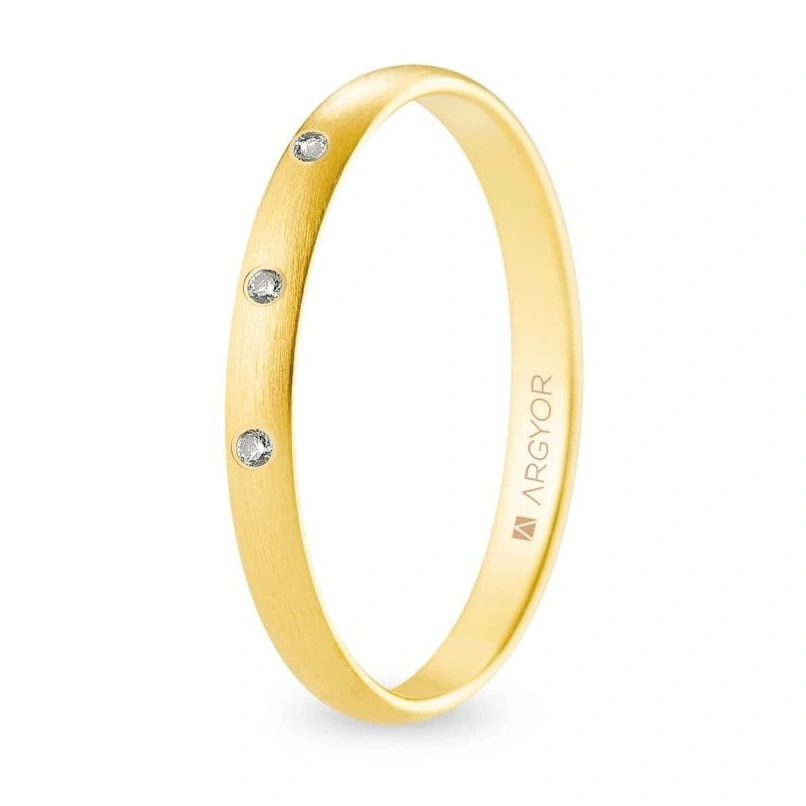 Alianza de boda oro y diamantes media caña 2,5 mm confort satinada (A25CS3D)