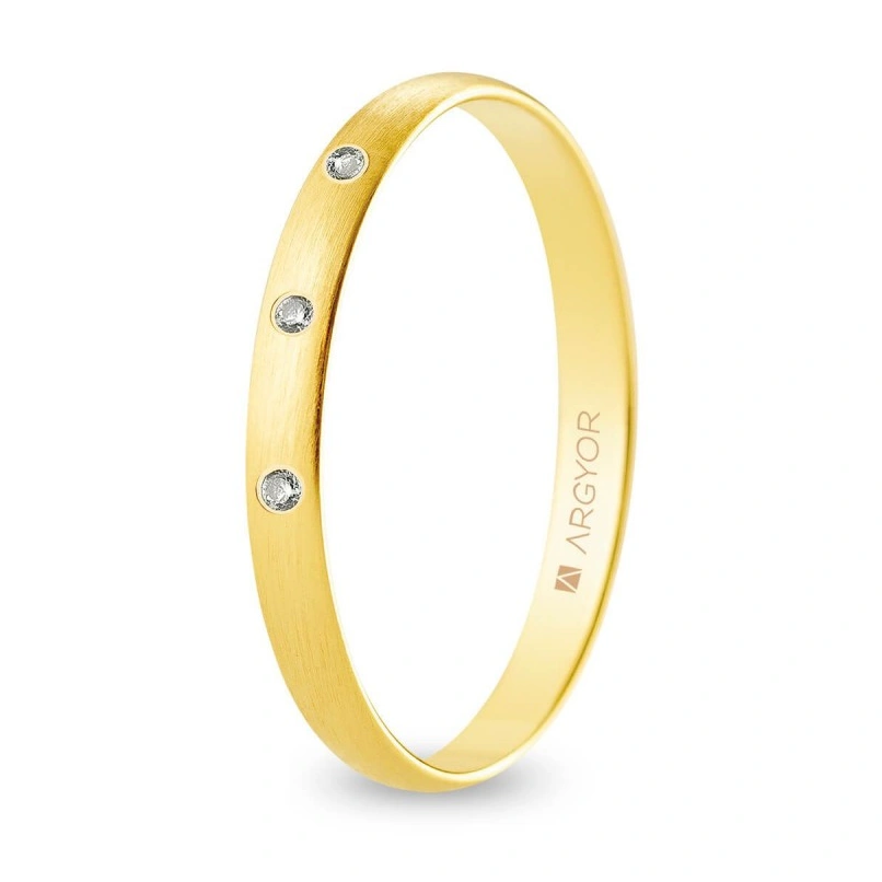 Alianza de boda oro y diamantes media caña 2,5 mm satinada (A25RS3D)