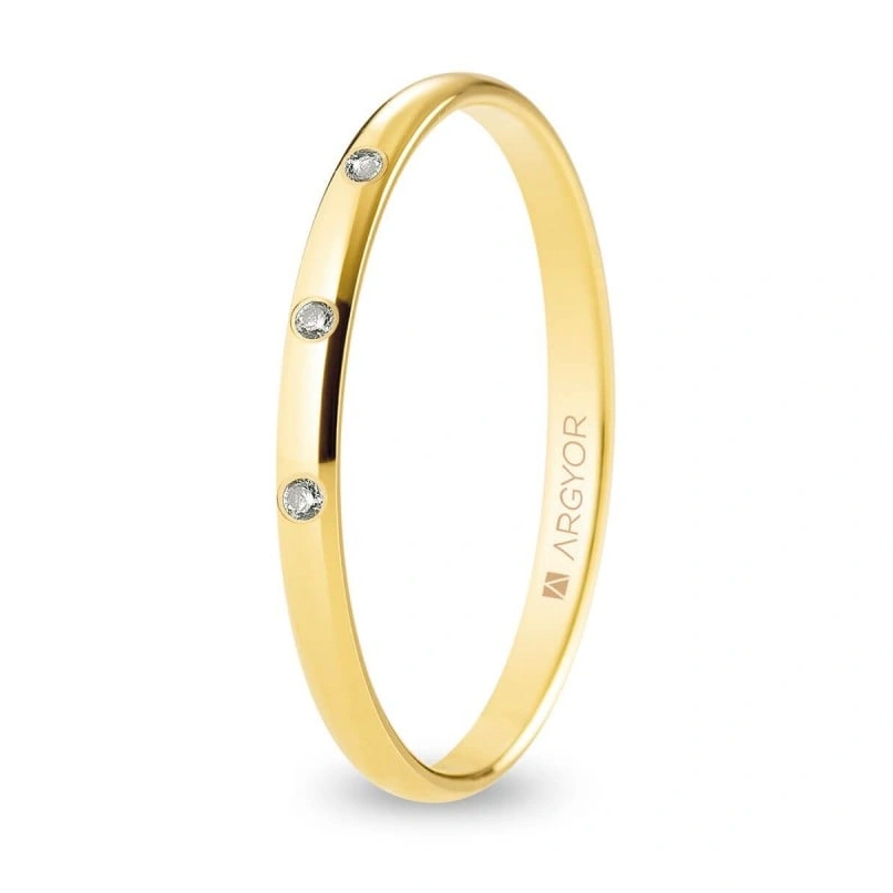 Alianza de boda oro y diamantes media caña 2 mm confort (A20CP3D)