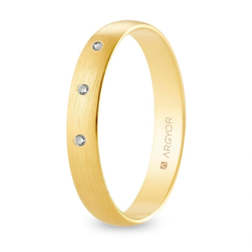 Alianza de boda oro y diamantes media caña 3,5 mm satinada (A35RS3D)