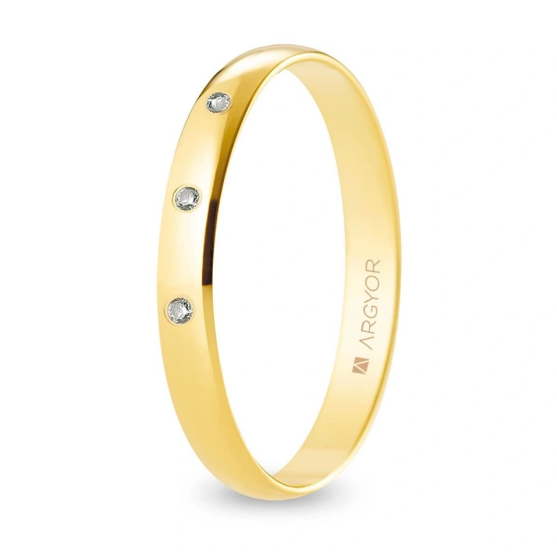 Alianza de boda oro y diamantes media caña 3 mm (A30RP3D)