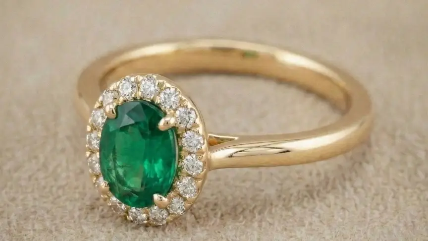 Sortija de pedida con esmeralda verde central