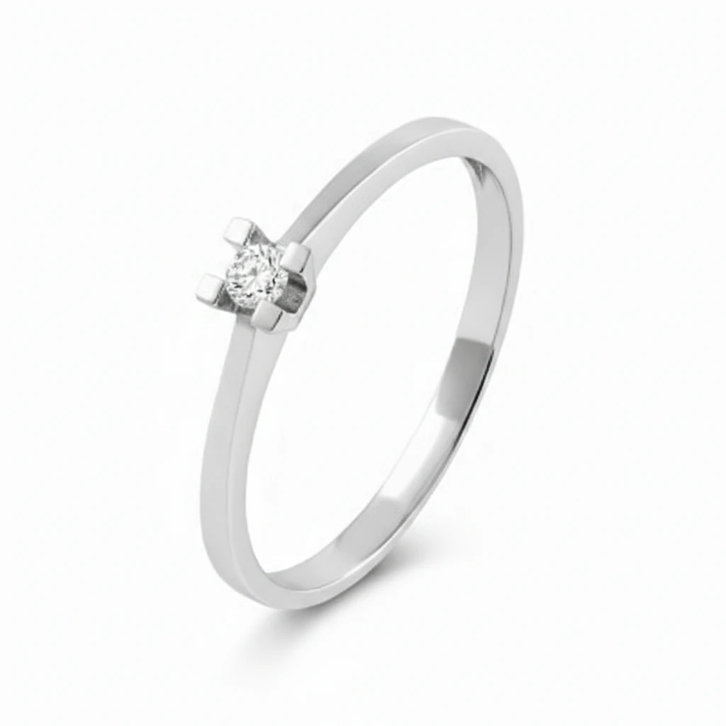 Solitario clásico 4 garras oro blanco 0.045 cts