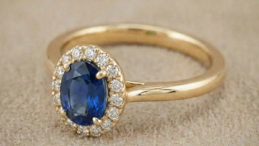 Anillo de compromiso tipo Lady Di con zafiro y orla